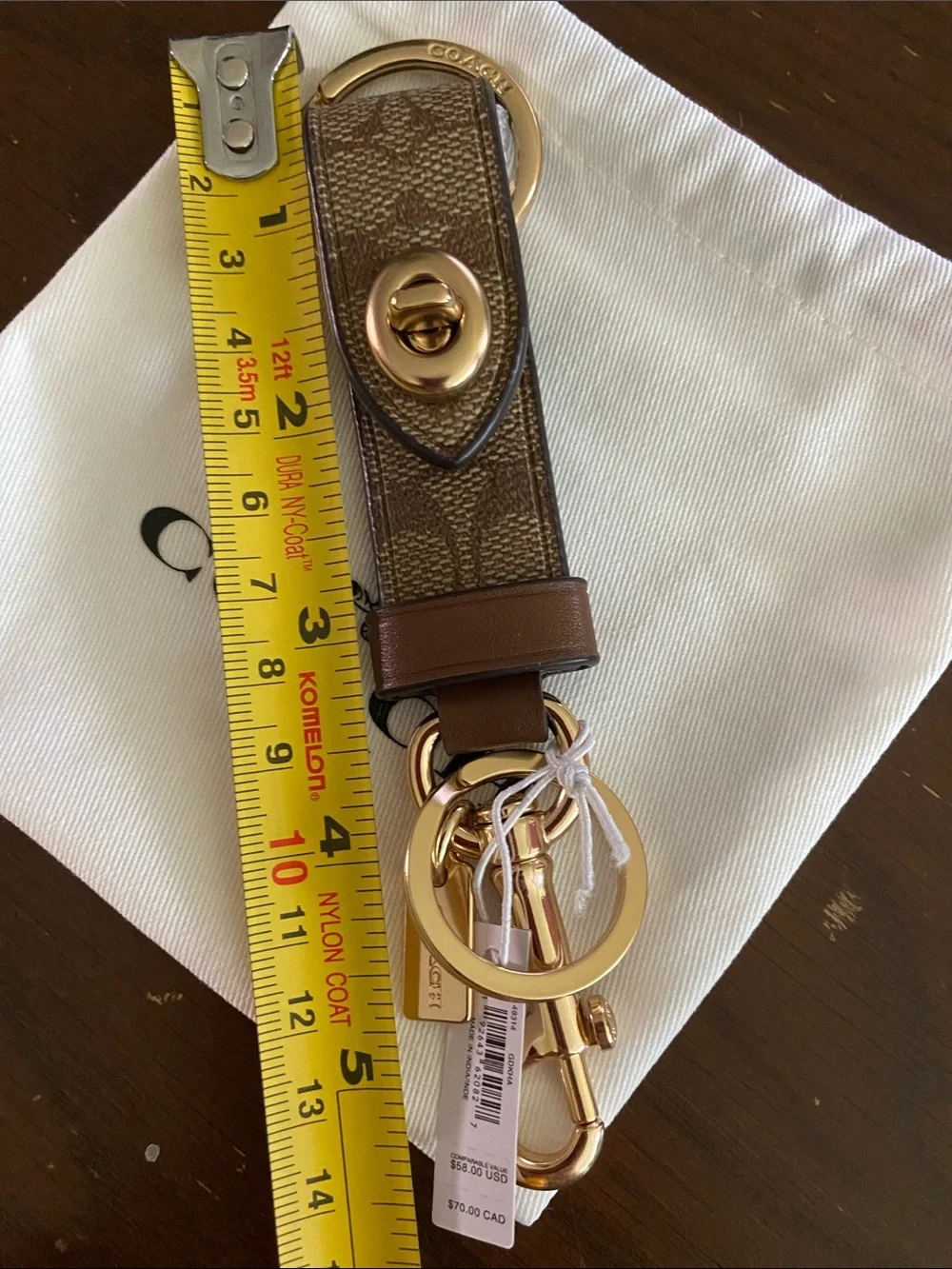 NWOT Coach Brown Signature Canvas & Leather Keychain with Gold Hardware